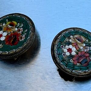 Vintage Italy Glass Micro Mosiac Floral Flower Clip On Earrings